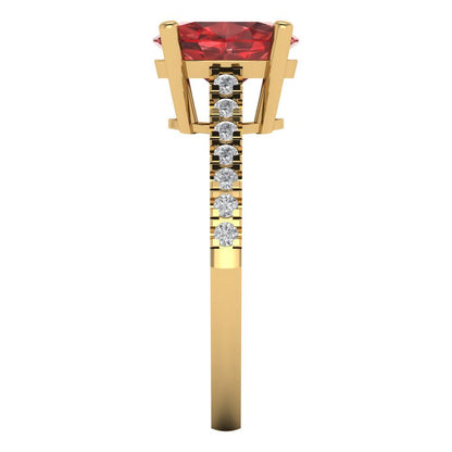 2.21 cttw Natural Garnet Solitaire with Zirconia Simulated Diamond Accents Engagement Ring - Solid Yellow Gold (VVS1, Oval Cut,9X7mm)