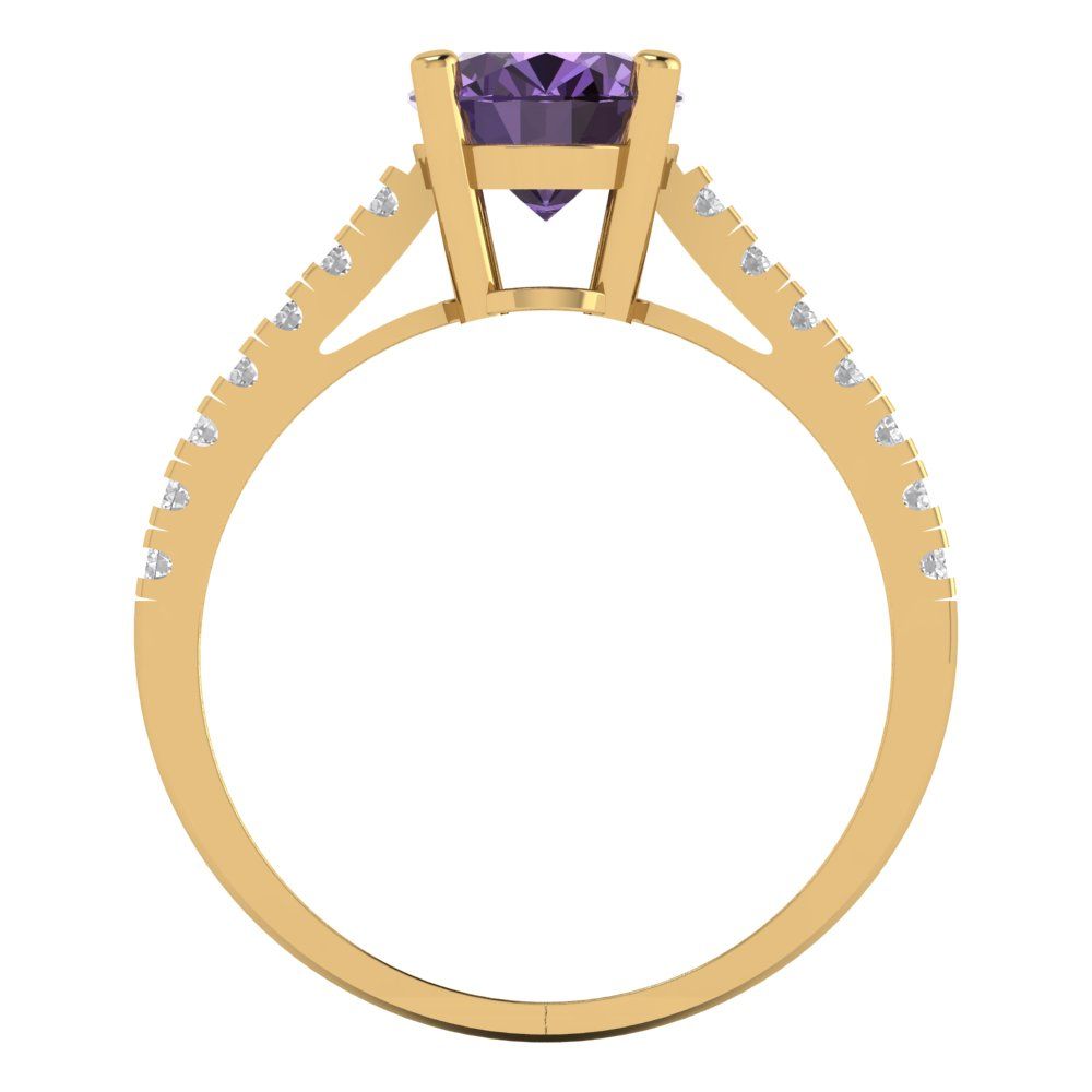 2.21 cttw Simulated Alexandrite Solitaire with Zirconia Simulated Diamond Accents Engagement Ring - Solid Gold (Oval Cut,9X7mm)
