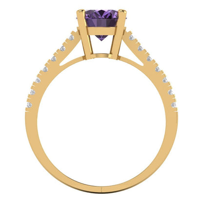 2.21 cttw Simulated Alexandrite Solitaire with Zirconia Simulated Diamond Accents Engagement Ring - Solid Gold (Oval Cut,9X7mm)