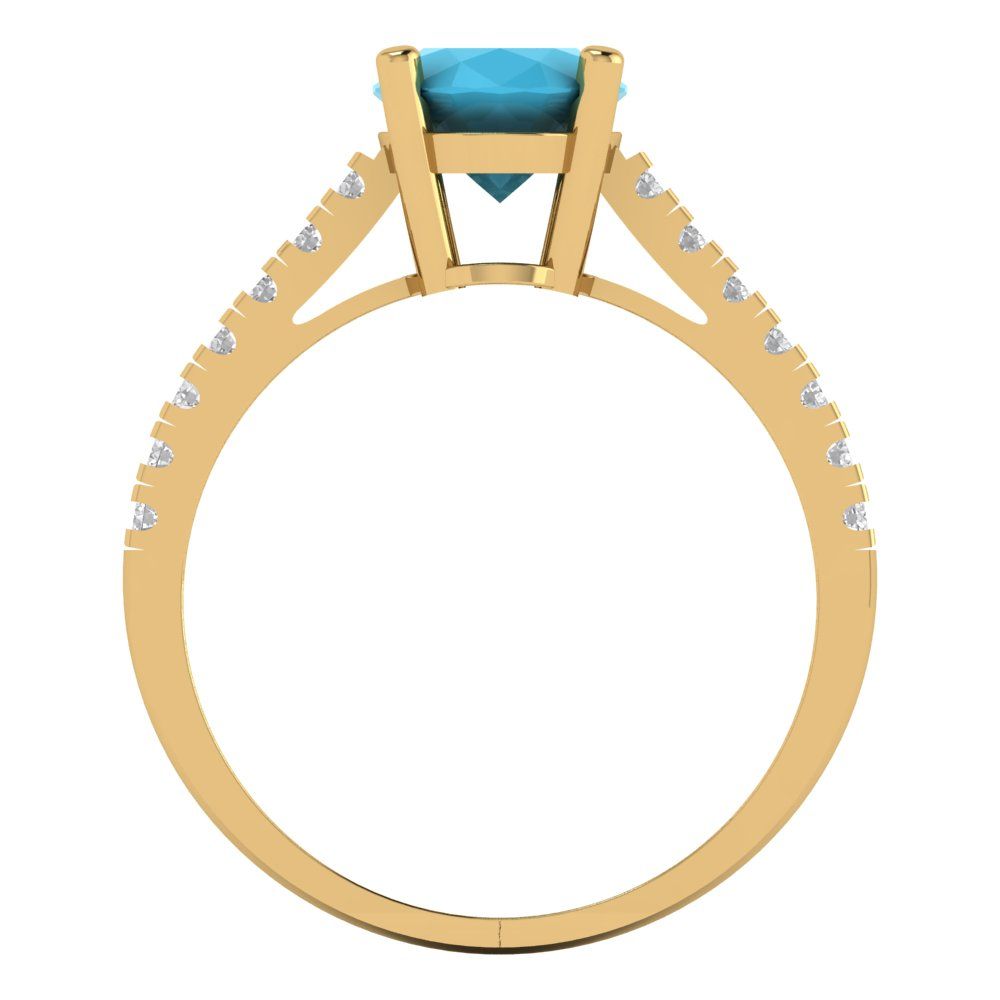 2.21 cttw Simulated Turquoise Solitaire with Zirconia Simulated Diamond Accents Engagement Ring - Solid Gold (Oval Cut,9X7mm)