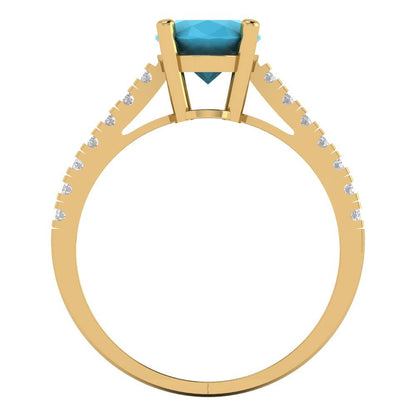2.21 cttw Simulated Turquoise Solitaire with Zirconia Simulated Diamond Accents Engagement Ring - Solid Gold (Oval Cut,9X7mm)