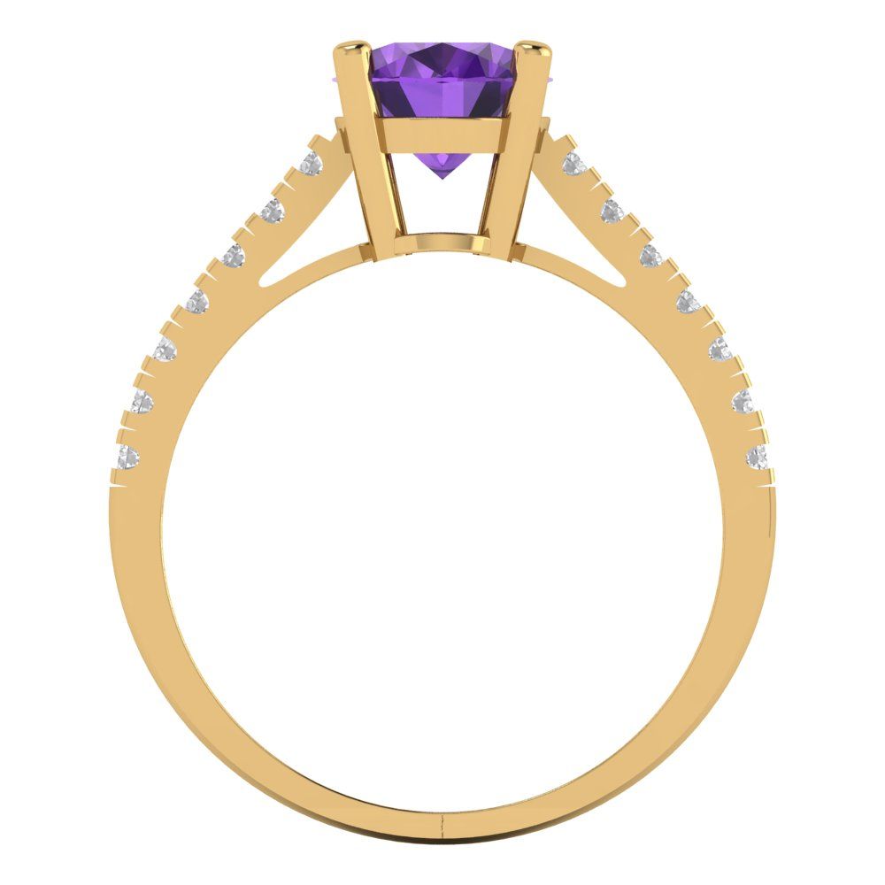 2.21 cttw Natural Amethyst Solitaire with Zirconia Simulated Diamond Accents Engagement Ring - Solid Yellow Gold (VVS1, Oval Cut,9X7mm)