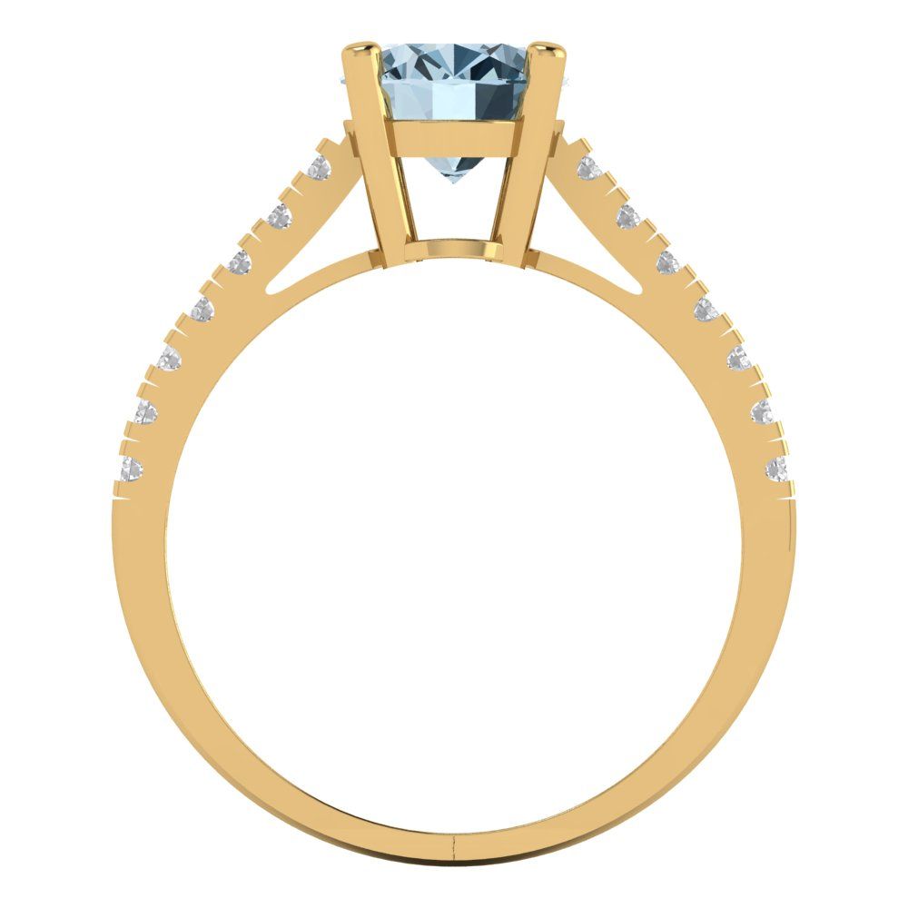 2.21 cttw Natural Aquamarine Solitaire with Zirconia Simulated Diamond Accents Engagement Ring - Solid Yellow Gold (VVS1, Oval Cut,9X7mm)