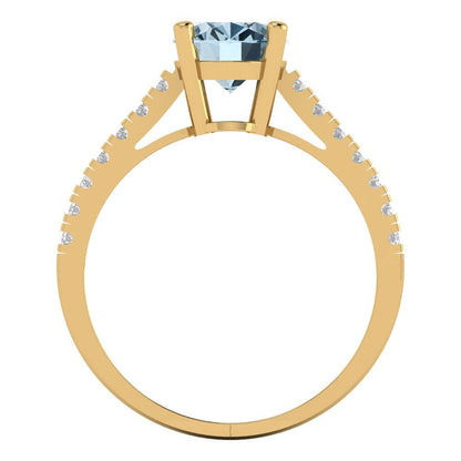 2.21 cttw Natural Aquamarine Solitaire with Zirconia Simulated Diamond Accents Engagement Ring - Solid Yellow Gold (VVS1, Oval Cut,9X7mm)