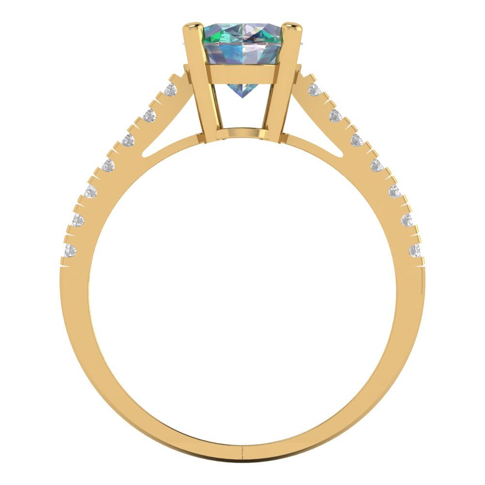 2.21 cttw Blue Moissanite Solitaire with Zirconia Simulated Diamond Accents Engagement Ring - Solid Gold (Oval Cut,9X7mm)