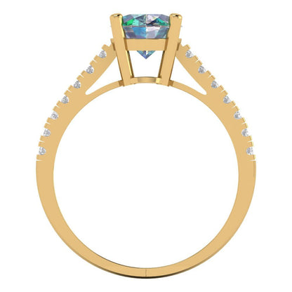 2.21 cttw Blue Moissanite Solitaire with Zirconia Simulated Diamond Accents Engagement Ring - Solid Gold (Oval Cut,9X7mm)