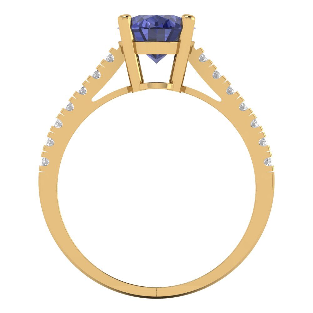 2.21 cttw Simulated Tanzanite Solitaire with Zirconia Simulated Diamond Accents Engagement Ring - Solid Gold (Oval Cut,9X7mm)