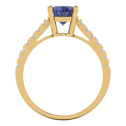 2.21 cttw Simulated Tanzanite Solitaire with Zirconia Simulated Diamond Accents Engagement Ring - Solid Gold (Oval Cut,9X7mm)