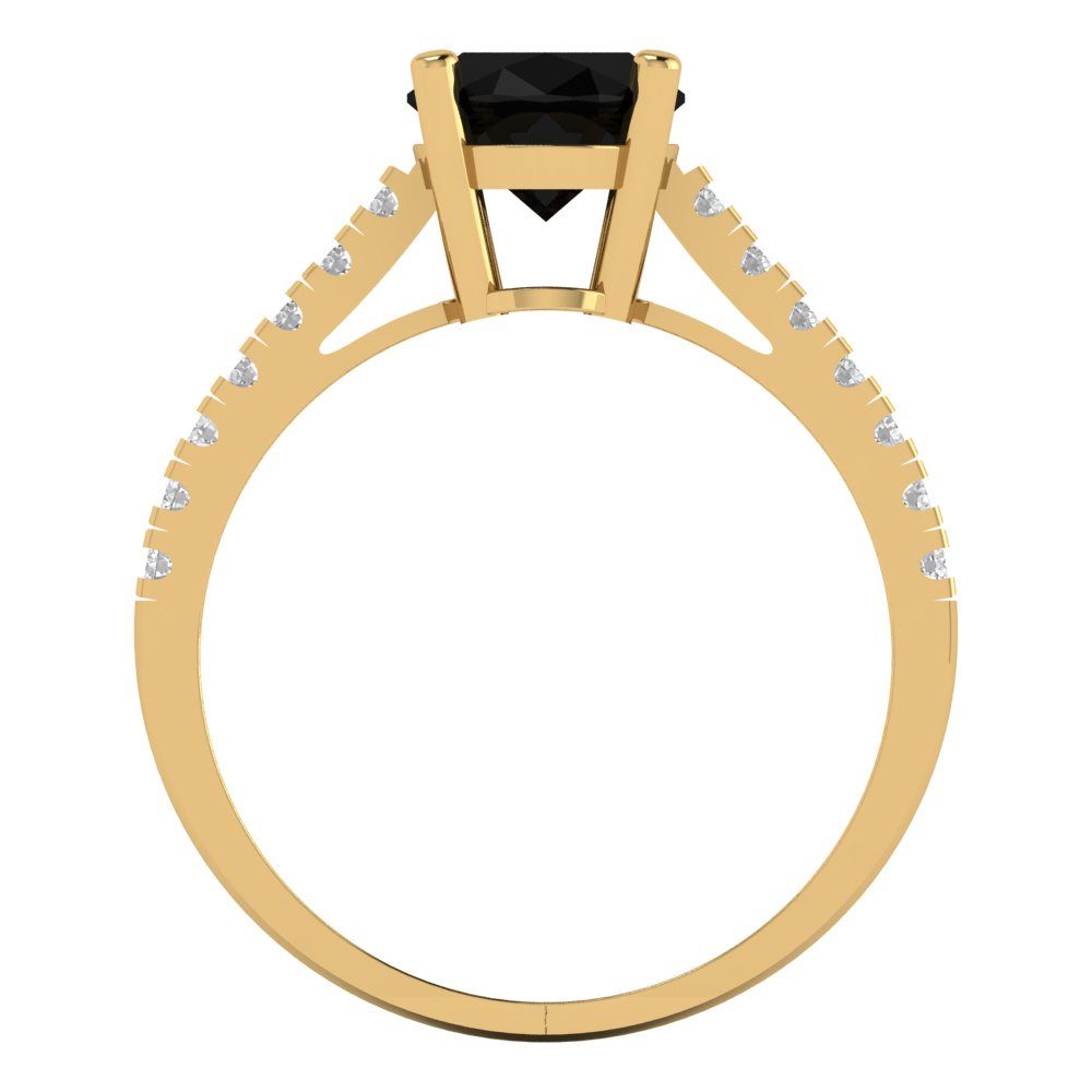 2.21 cttw Natural Onyx Solitaire with Zirconia Simulated Diamond Accents Engagement Ring - Solid Yellow Gold (VVS1, Oval Cut,9X7mm)