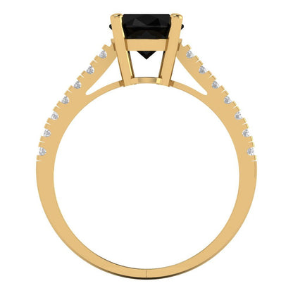 2.21 cttw Natural Onyx Solitaire with Zirconia Simulated Diamond Accents Engagement Ring - Solid Yellow Gold (VVS1, Oval Cut,9X7mm)