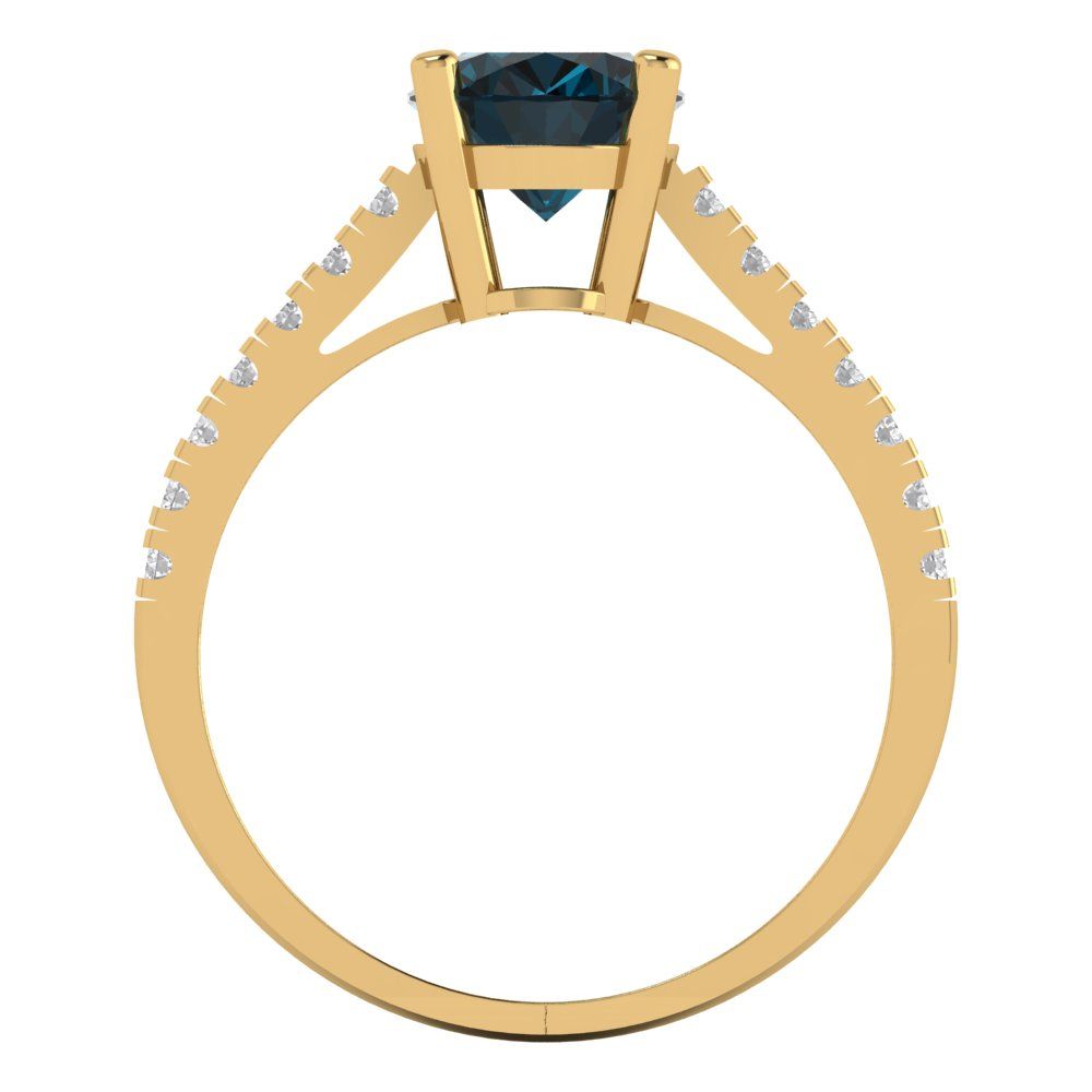2.21 cttw Natural London Blue Topaz Solitaire with Zirconia Simulated Diamond Accents Engagement Ring - Solid Gold (Oval Cut,9X7mm)