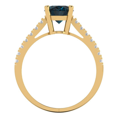 2.21 cttw Natural London Blue Topaz Solitaire with Zirconia Simulated Diamond Accents Engagement Ring - Solid Gold (Oval Cut,9X7mm)