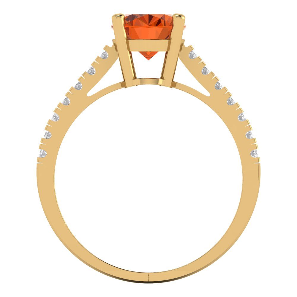 2.21 cttw Simulated Pink Tourmaline Solitaire with Zirconia Simulated Diamond Accents Engagement Ring - Solid Yellow Gold (VVS1, Oval Cut,9X7mm)