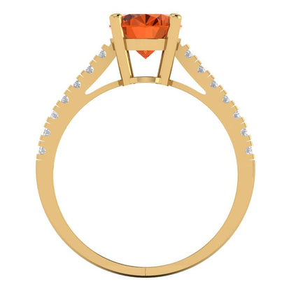 2.21 cttw Simulated Pink Tourmaline Solitaire with Zirconia Simulated Diamond Accents Engagement Ring - Solid Yellow Gold (VVS1, Oval Cut,9X7mm)