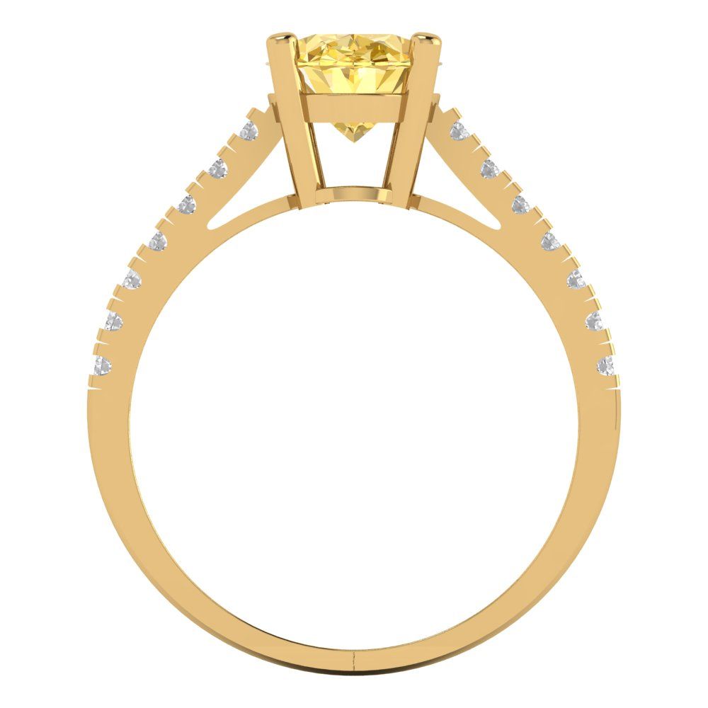 2.21 cttw Zirconia Simulated Yellow Diamond Solitaire with Zirconia Simulated Diamond Accents Engagement Ring - Solid Gold (VVS1, Oval Cut,9X7mm)