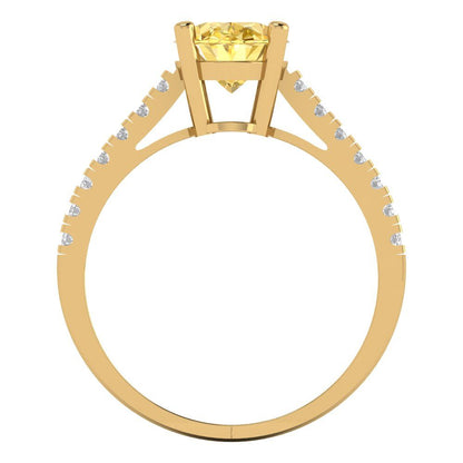 2.21 cttw Zirconia Simulated Yellow Diamond Solitaire with Zirconia Simulated Diamond Accents Engagement Ring - Solid Gold (VVS1, Oval Cut,9X7mm)