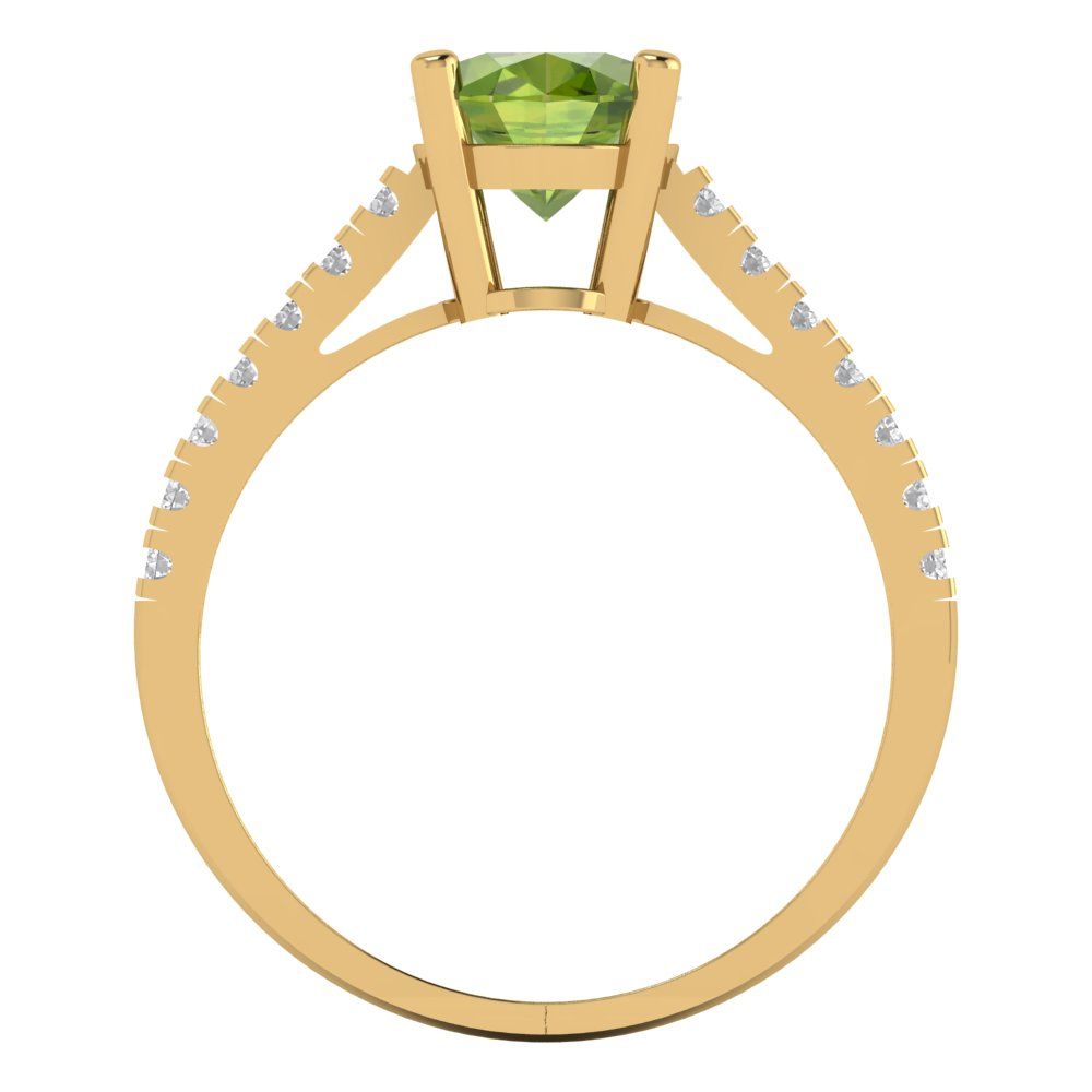 2.21 cttw Natural Peridot Solitaire with Zirconia Simulated Diamond Accents Engagement Ring - Solid Gold (Oval Cut,9X7mm)