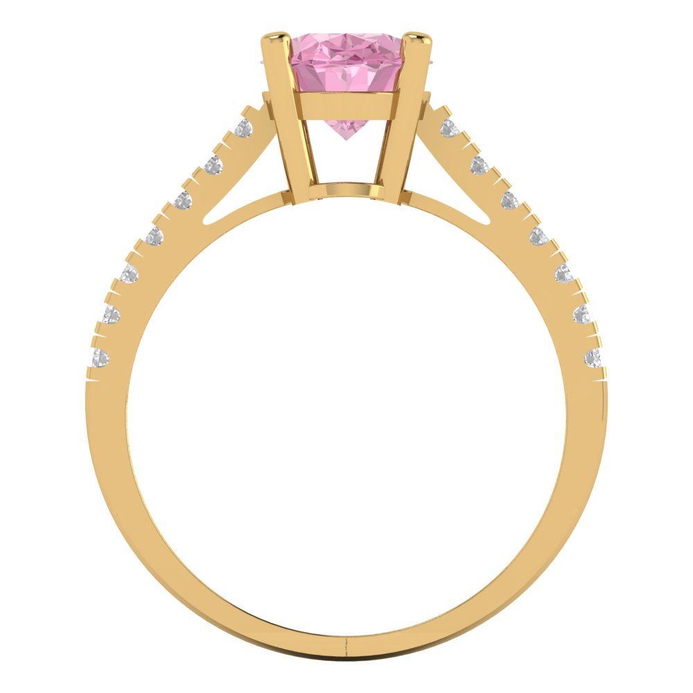 2.21 cttw Zirconia Simulated Pink Diamond Solitaire with Zirconia Simulated Diamond Accents Engagement Ring - Solid Gold (VVS1, Oval Cut,9X7mm)