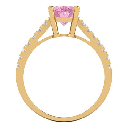 2.21 cttw Zirconia Simulated Pink Diamond Solitaire with Zirconia Simulated Diamond Accents Engagement Ring - Solid Gold (VVS1, Oval Cut,9X7mm)