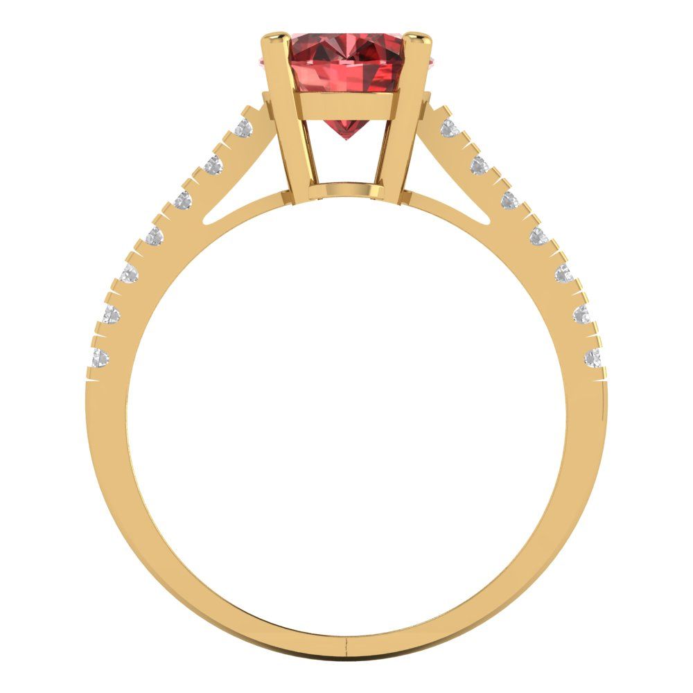 2.21 cttw Natural Garnet Solitaire with Zirconia Simulated Diamond Accents Engagement Ring - Solid Yellow Gold (VVS1, Oval Cut,9X7mm)