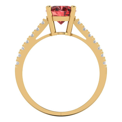2.21 cttw Natural Garnet Solitaire with Zirconia Simulated Diamond Accents Engagement Ring - Solid Yellow Gold (VVS1, Oval Cut,9X7mm)