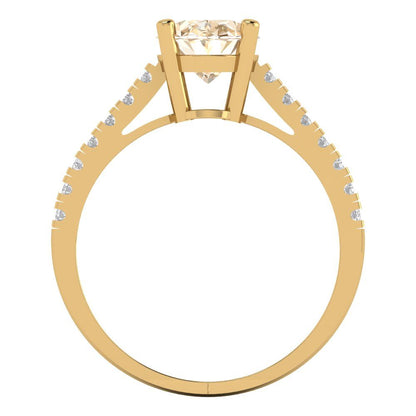 2.21 cttw Natural Morganite Solitaire with Zirconia Simulated Diamond Accents Engagement Ring - Solid Gold (Oval Cut,9X7mm)