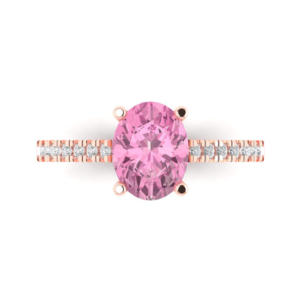 2.21 cttw Zirconia Simulated Pink Diamond Solitaire with Zirconia Simulated Diamond Accents Engagement Ring - Solid Gold (VVS1, Oval Cut,9X7mm)