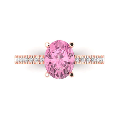 2.21 cttw Zirconia Simulated Pink Diamond Solitaire with Zirconia Simulated Diamond Accents Engagement Ring - Solid Gold (VVS1, Oval Cut,9X7mm)
