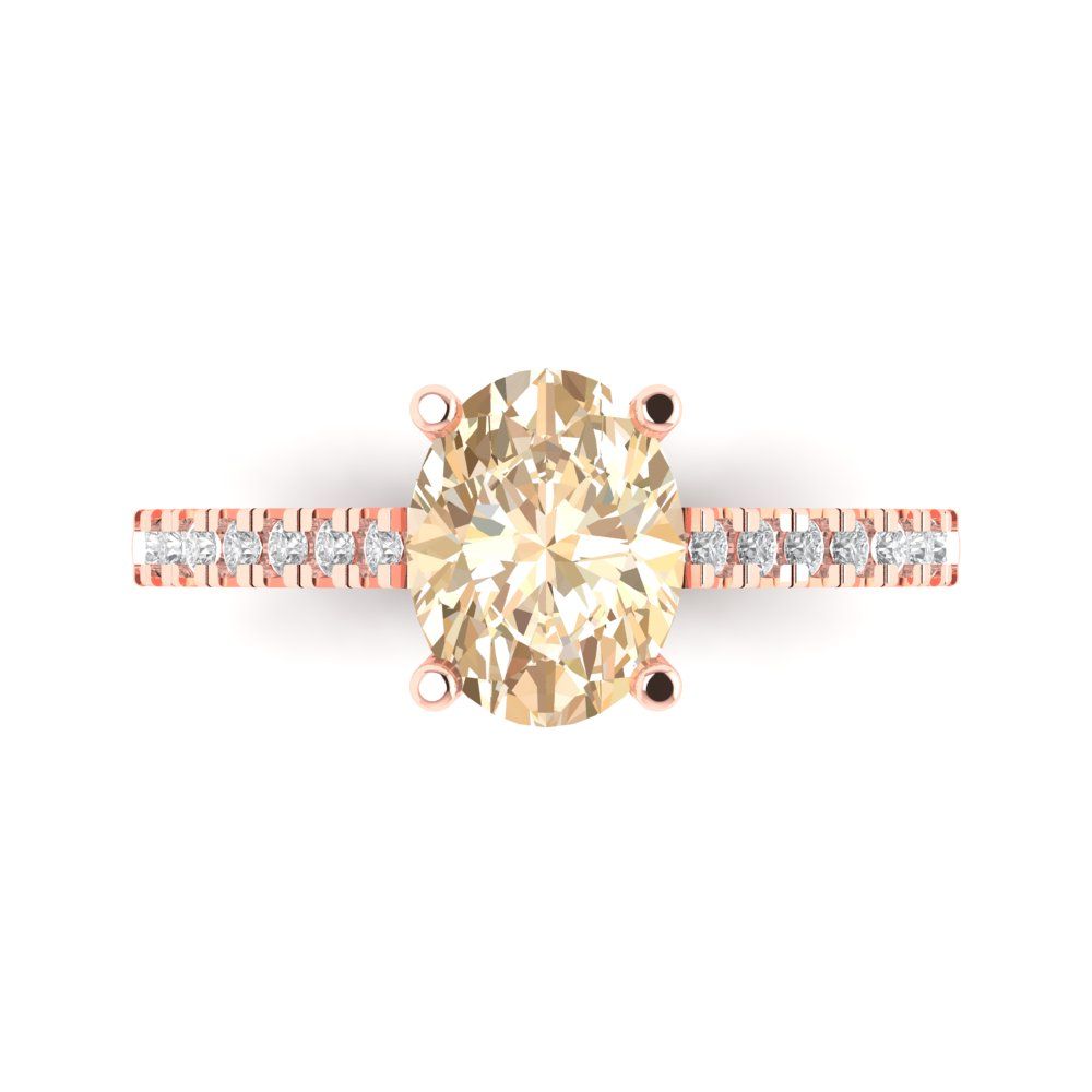 2.21 cttw Natural Morganite Solitaire with Zirconia Simulated Diamond Accents Engagement Ring - Solid Gold (Oval Cut,9X7mm)