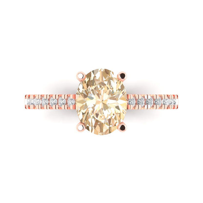 2.21 cttw Natural Morganite Solitaire with Zirconia Simulated Diamond Accents Engagement Ring - Solid Gold (Oval Cut,9X7mm)