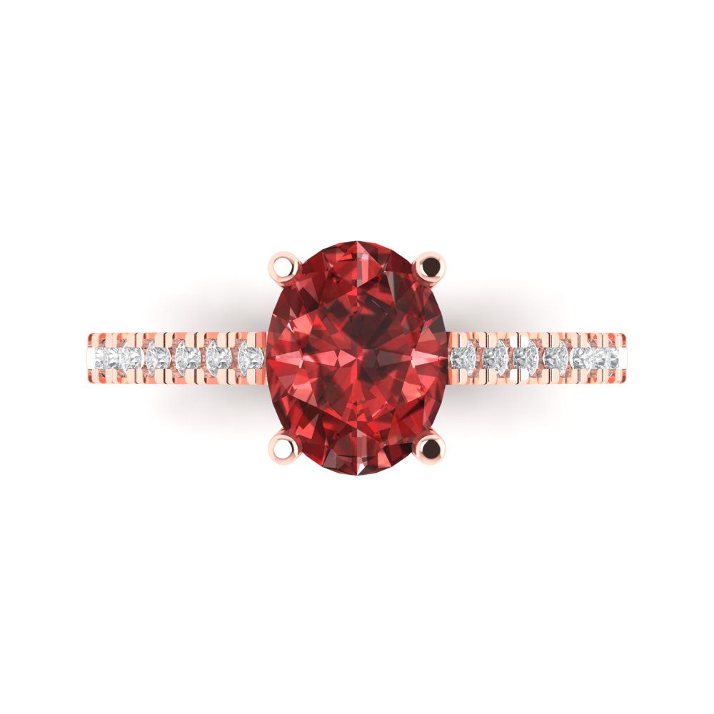 2.21 cttw Natural Garnet Solitaire with Zirconia Simulated Diamond Accents Engagement Ring - Solid Gold (Oval Cut,9X7mm)