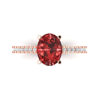 2.21 cttw Natural Garnet Solitaire with Zirconia Simulated Diamond Accents Engagement Ring - Solid Gold (Oval Cut,9X7mm)