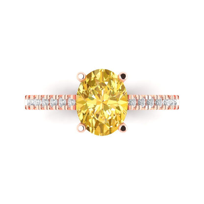 2.21 cttw Natural Citrine Solitaire with Zirconia Simulated Diamond Accents Engagement Ring - Solid Gold (Oval Cut,9X7mm)