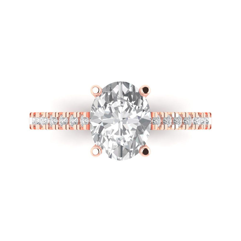 2.21 ct Brilliant Oval Cut Natural Diamond Stone Clarity SI1-2 Color G-H Rose Gold Solitaire with Accents Ring