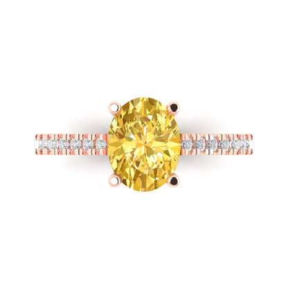 2.21 cttw Zirconia Simulated Yellow Diamond Solitaire with Zirconia Simulated Diamond Accents Engagement Ring - Solid Gold (VVS1, Oval Cut,9X7mm)