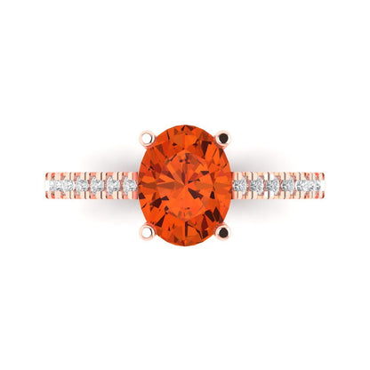 2.21 cttw Zirconia Simulated Red Diamond Solitaire with Zirconia Simulated Diamond Accents Engagement Ring - Solid Gold (VVS1, Oval Cut,9X7mm)