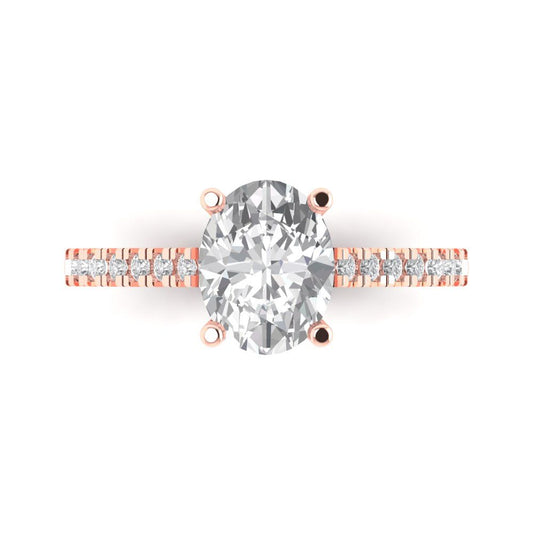 2.21 cttw Moissanite Solitaire with Zirconia Simulated Diamond Accents Engagement Ring - Solid Rose Gold (VVS1, Oval Cut,9X7mm)
