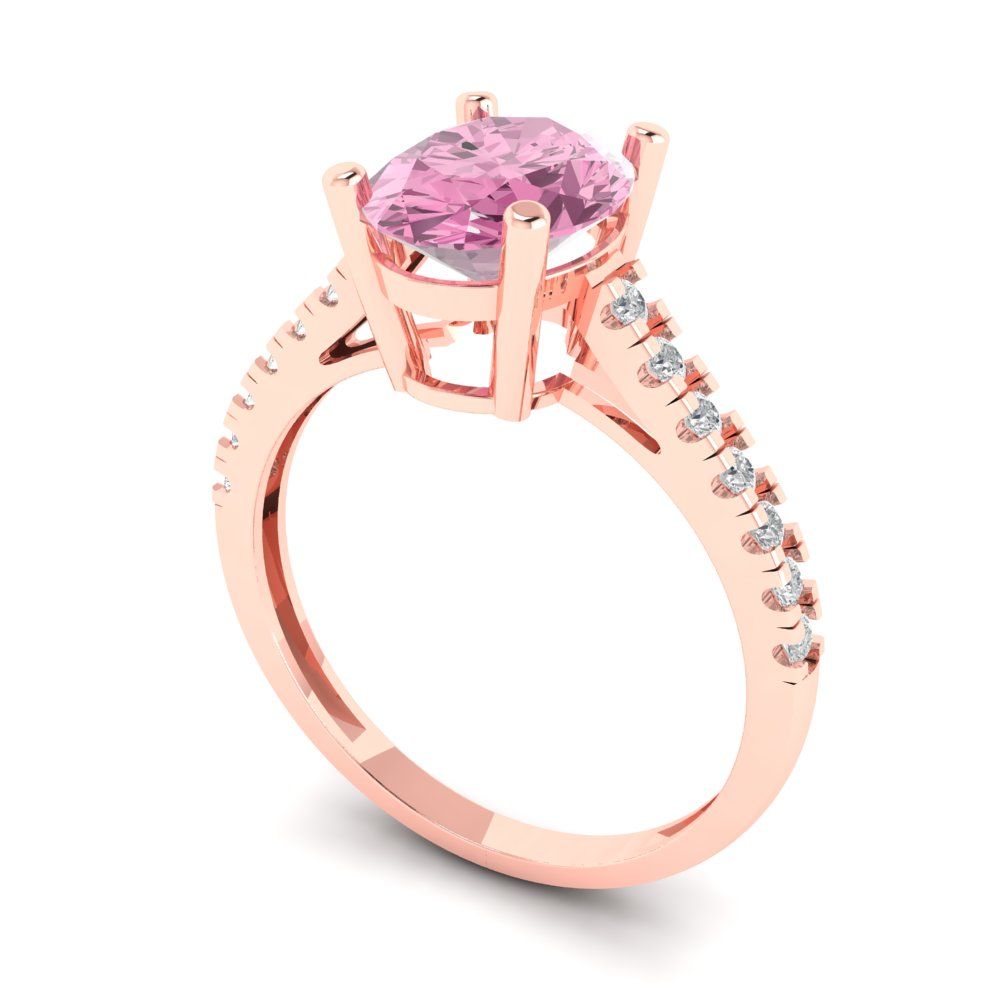 2.21 cttw Zirconia Simulated Pink Diamond Solitaire with Zirconia Simulated Diamond Accents Engagement Ring - Solid Gold (VVS1, Oval Cut,9X7mm)