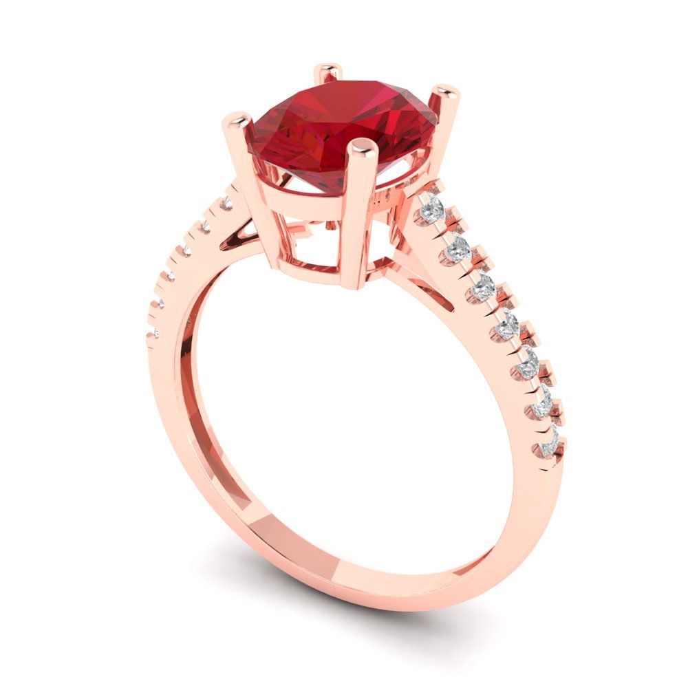 2.21 cttw Simulated Ruby Solitaire with Zirconia Simulated Diamond Accents Engagement Ring - Solid Rose Gold (VVS1, Oval Cut,9X7mm)