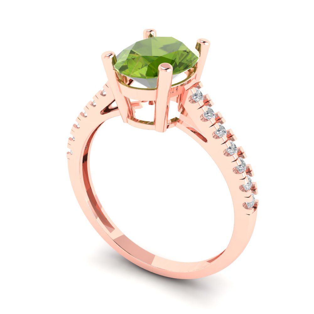 2.21 cttw Natural Peridot Solitaire with Zirconia Simulated Diamond Accents Engagement Ring - Solid Rose Gold (VVS1, Oval Cut,9X7mm)