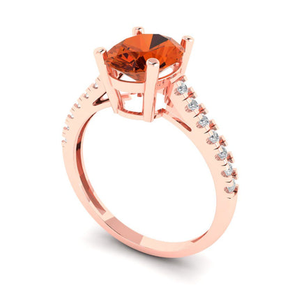 2.21 cttw Zirconia Simulated Red Diamond Solitaire with Zirconia Simulated Diamond Accents Engagement Ring - Solid Gold (VVS1, Oval Cut,9X7mm)