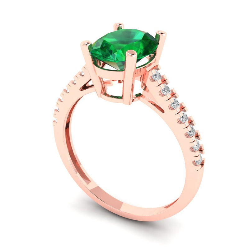 2.21 ct Brilliant Oval Cut Simulated Emerald Stone Rose Gold Solitaire with Accents Ring