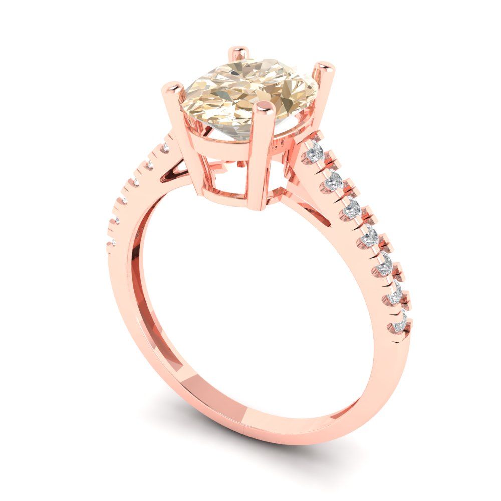 2.21 cttw Natural Morganite Solitaire with Zirconia Simulated Diamond Accents Engagement Ring - Solid Gold (Oval Cut,9X7mm)