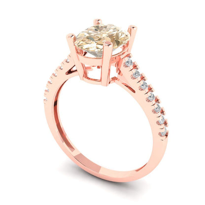 2.21 cttw Natural Morganite Solitaire with Zirconia Simulated Diamond Accents Engagement Ring - Solid Gold (Oval Cut,9X7mm)