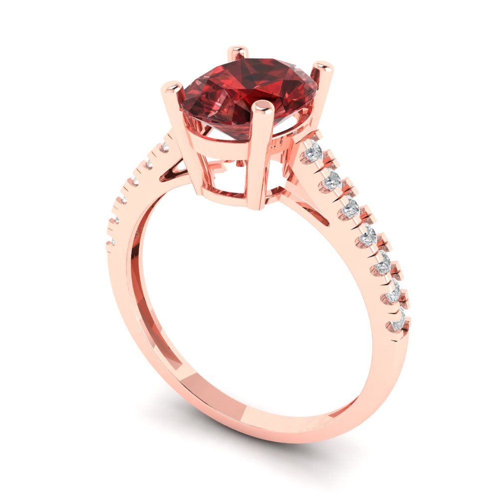 2.21 cttw Natural Garnet Solitaire with Zirconia Simulated Diamond Accents Engagement Ring - Solid Gold (Oval Cut,9X7mm)