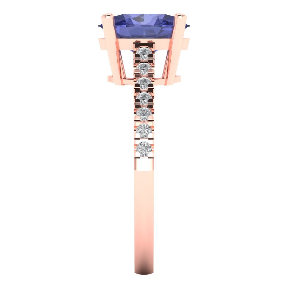 2.21 cttw Simulated Tanzanite Solitaire with Zirconia Simulated Diamond Accents Engagement Ring - Solid Gold (Oval Cut,9X7mm)