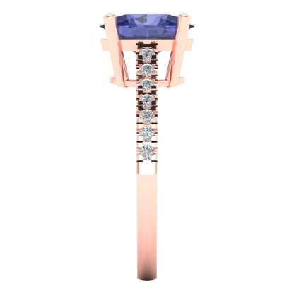 2.21 cttw Simulated Tanzanite Solitaire with Zirconia Simulated Diamond Accents Engagement Ring - Solid Gold (Oval Cut,9X7mm)