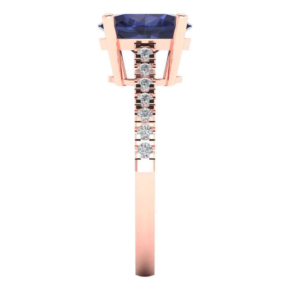 2.21 cttw Simulated Blue Sapphire Solitaire with Zirconia Simulated Diamond Accents Engagement Ring - Solid Gold (Oval Cut,9X7mm)