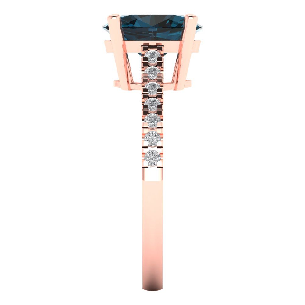 2.21 cttw Natural London Blue Topaz Solitaire with Zirconia Simulated Diamond Accents Engagement Ring - Solid Gold (Oval Cut,9X7mm)