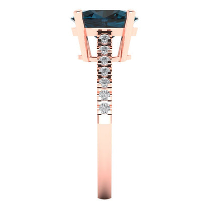 2.21 cttw Natural London Blue Topaz Solitaire with Zirconia Simulated Diamond Accents Engagement Ring - Solid Gold (Oval Cut,9X7mm)